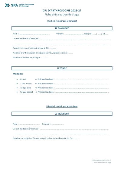 Fiche d'évaluation du stage 2026-2027